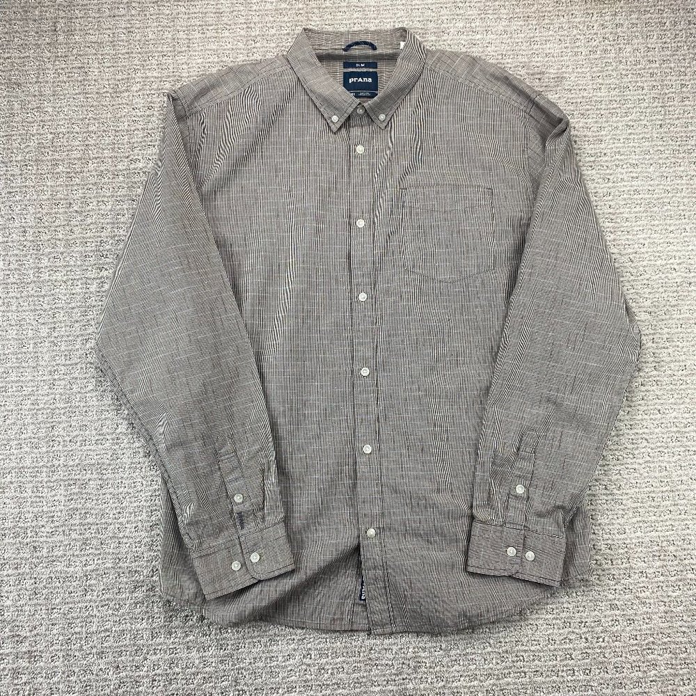 PRANA Shirt Men Extra Large XL Brown Button Down Slim Long Sleeve Casual Hemp